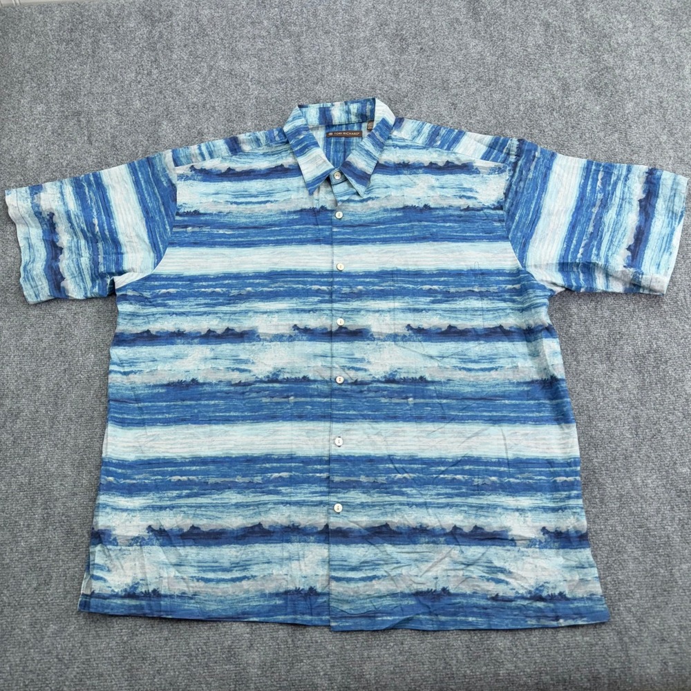 Tori Richard Shirt Mens XXL 2XL Blue‎ Hawaiian 100% Cotton Lawn Beach USA